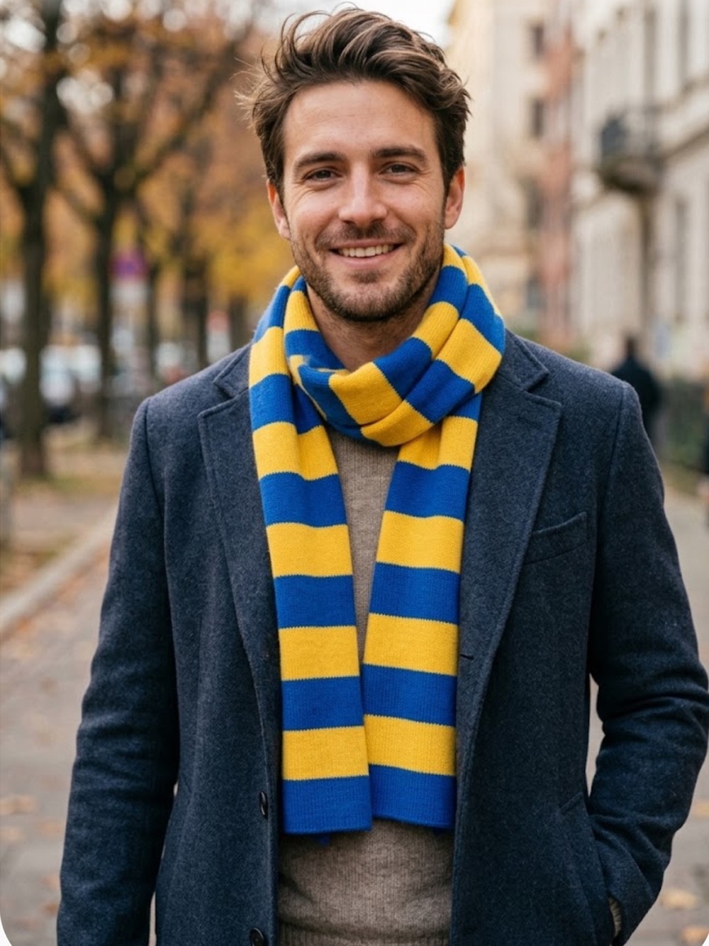 Ralph Lauren Blue and Yellow Striped Knit Scarf Vintage Etiqueta Verde Años 90.